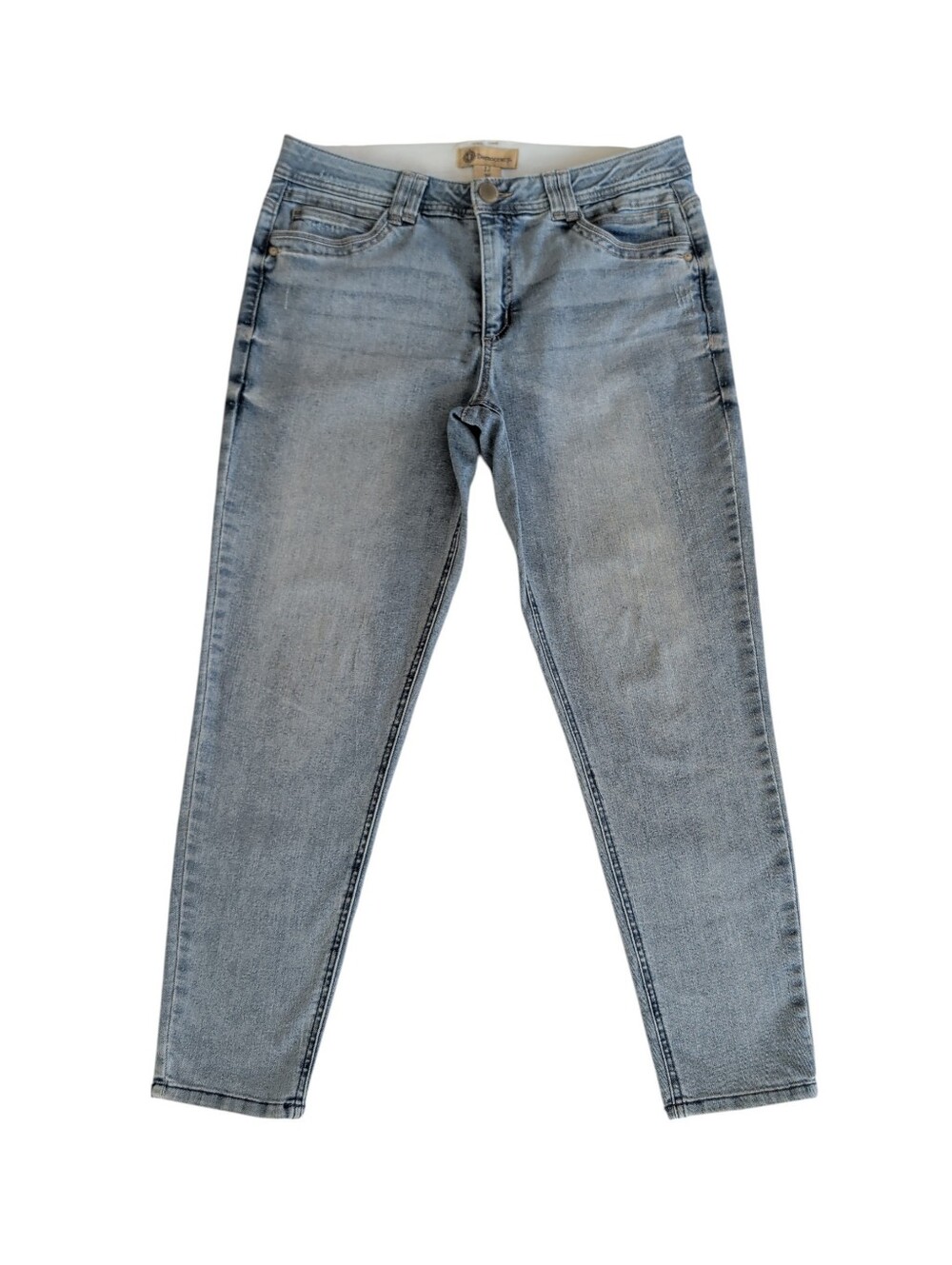 Democracy "Ab Technology" Distressed Mid-Rise Skinny Jeans 12 Light Wash